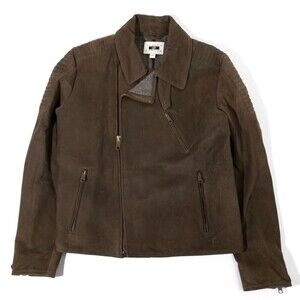 Joseph Abboud Nubuck Leather Ribbed Moto Biker Jacket Dark Brown Minimal Large